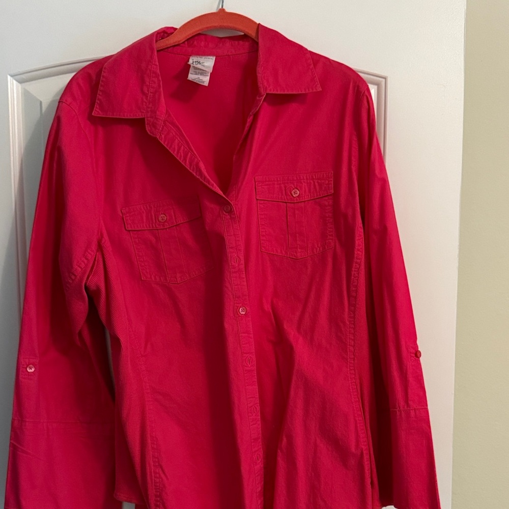 Just My Size Bright Pink Button-Down Shirt